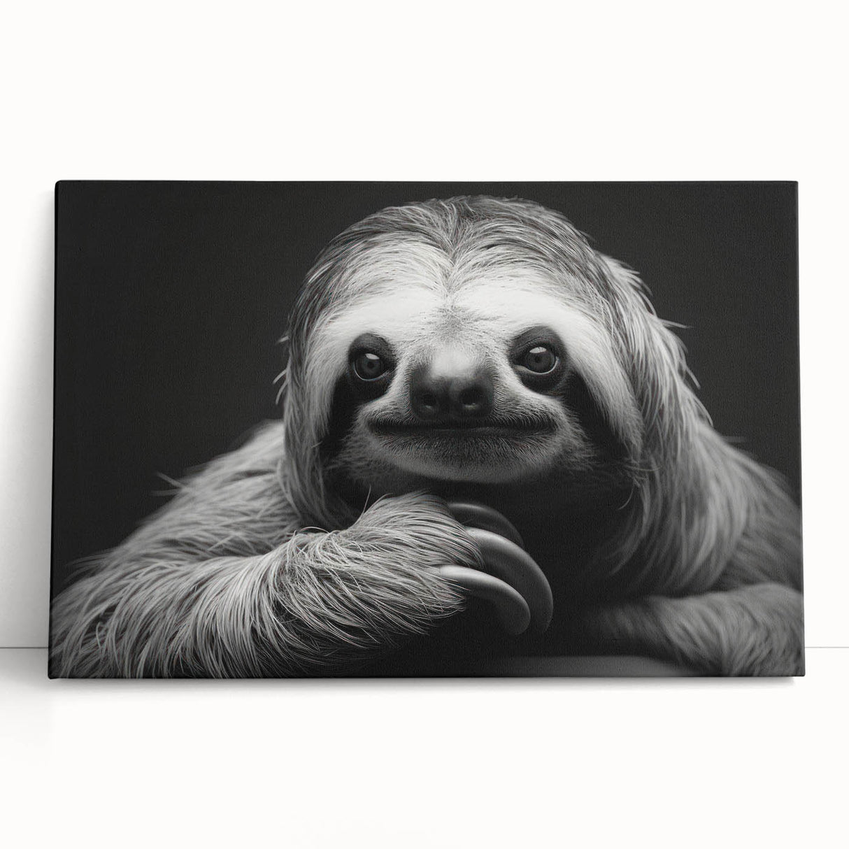 Sloth-themed wall art design on stretched canvas, showcasing vibrant colors and intricate details, perfect for adding a playful touch to home decor.