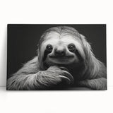Sloth-themed wall art design on stretched canvas, showcasing vibrant colors and intricate details, perfect for adding a playful touch to home decor.