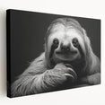 Sloth-themed wall art printed on stretched canvas, showcasing a vivid design with a side view of a sloth hanging from a branch, perfect for animal lovers' decor.