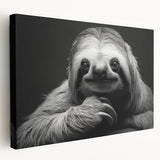 Sloth-themed wall art printed on stretched canvas, showcasing a vivid design with a side view of a sloth hanging from a branch, perfect for animal lovers' decor.