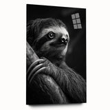 Side view of a sloth-themed wall art piece, showcasing a vibrant acrylic glass design featuring detailed wildlife imagery, perfect for nature lovers’ decor.