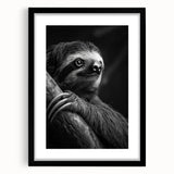 Framed wall art featuring a sloth design in vibrant colors, showcasing intricate details against a black mat, perfect for animal-themed decor. Ideal for nature enthusiasts and home decor lovers.