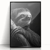 Framed wall art featuring a sloth design from the "Animals: A Wild Life" collection, showcasing a black frame and acrylic front for a sleek, modern look. Ideal for adding a whimsical touch to home decor.