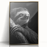 Framed wall art featuring a sloth design, showcasing vibrant colors and intricate details, set in a stylish gold frame, perfect for animal lovers and modern decor.