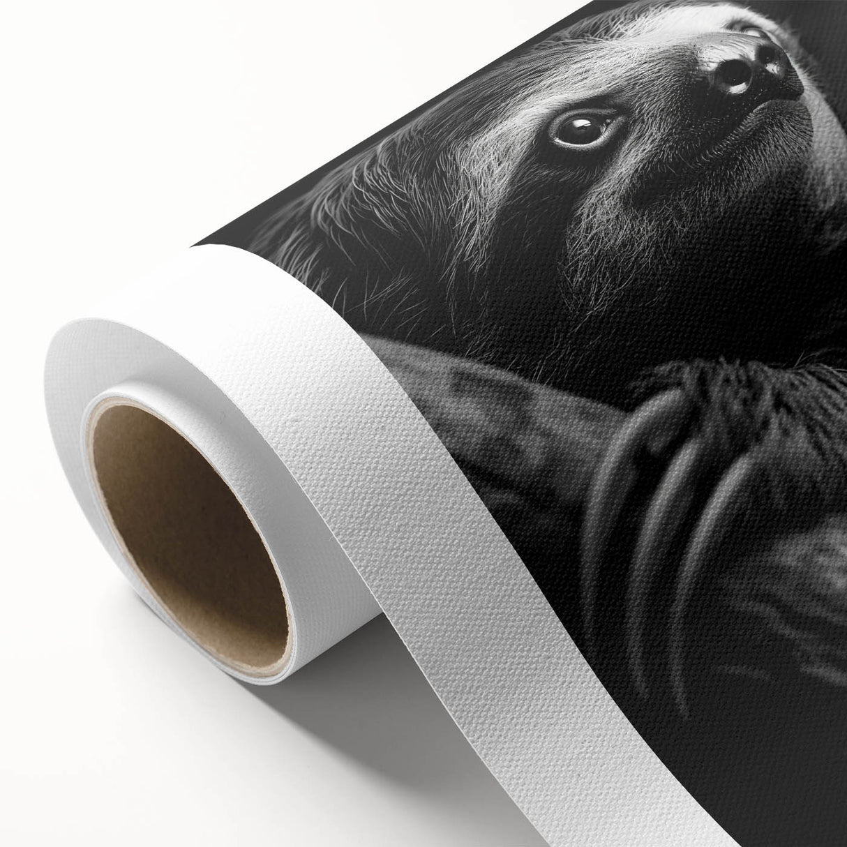 Rolled canvas artwork showcasing a whimsical sloth design against a vibrant jungle backdrop, perfect for animal lovers and nature-themed decor enthusiasts.