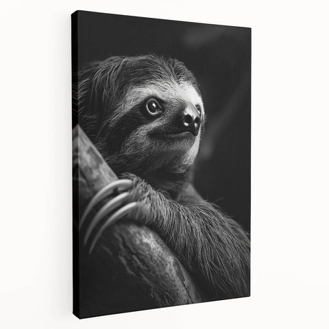 Sloth-themed wall art on stretched canvas showcasing a vivid design with intricate details, perfect for animal lovers and home decor enthusiasts.