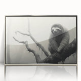 Framed wall art featuring a sloth design from the "Animals: A Wild Life" collection, showcasing a silver-acrylic frame that complements the colorful illustration. Perfect for nature lovers and home decor enthusiasts.