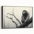 Framed wall art featuring a sloth design in a vibrant color palette, showcasing a black frame and side view perspective, perfect for animal lovers' home decor.