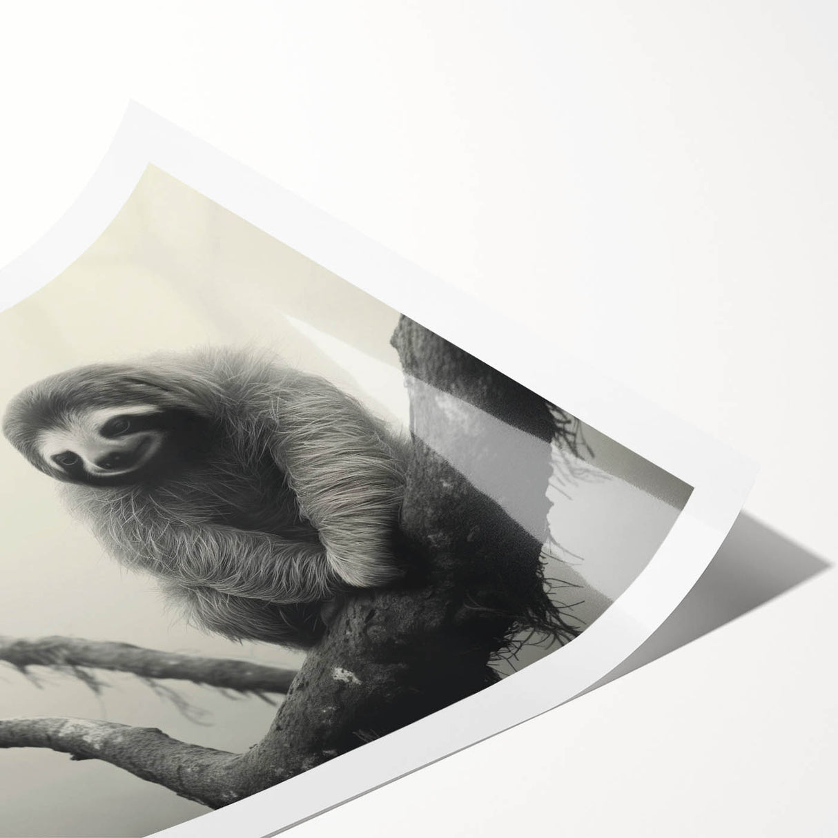 Rolled print showcasing a vibrant sloth illustration in a whimsical jungle setting, ideal for animal lovers and home decor enthusiasts, packaged securely for delivery.