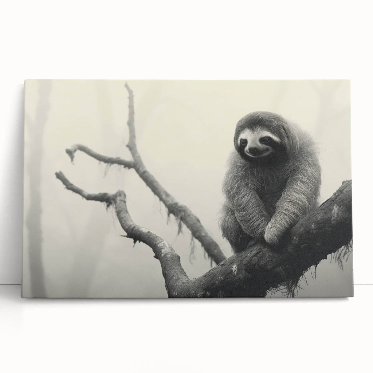 Sloth-themed wall art on stretched canvas, showcasing a vibrant design with lush greenery and a relaxed sloth hanging from a branch, perfect for wildlife enthusiasts.