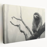 Side view of a stretched canvas wall art featuring a colorful sloth design, showcasing vibrant greens and browns, ideal for animal lovers and home decor enthusiasts.