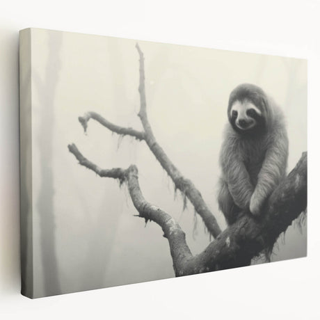 Side view of a stretched canvas wall art featuring a colorful sloth design, showcasing vibrant greens and browns, ideal for animal lovers and home decor enthusiasts.