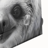 Close-up of a vibrant sloth wall art design featuring intricate details, set against a colorful background, perfect for nature lovers and home decor enthusiasts. This acrylic glass print adds a playful touch to any room, showcasing the beauty of wildlife.