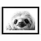 Framed wall art featuring a sloth design from the "Animals: A Wild Life" collection, showcasing a black frame and mat, ideal for nature-themed decor.