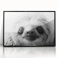 Framed acrylic wall art showcasing a sloth design in a vibrant, colorful style. The black frame enhances the artwork's playful nature, perfect for animal lovers' decor.