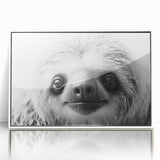 Framed wall art featuring a colorful sloth design from the "Animals A Wild Life" collection, showcasing vibrant colors and a modern, minimalist white frame, ideal for nature-themed decor.