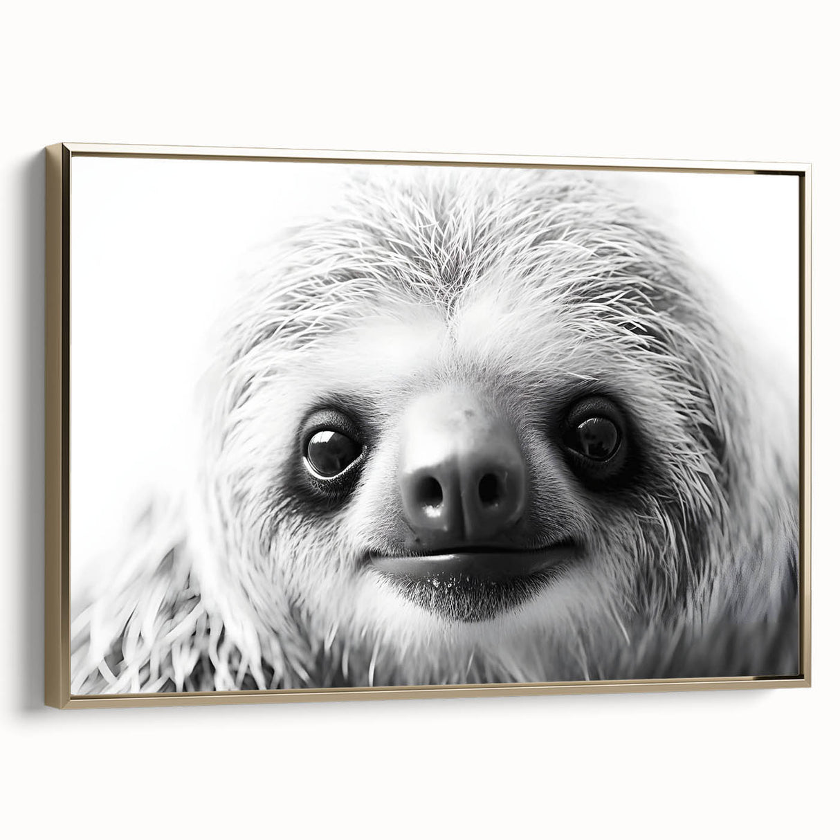 Framed wall art featuring a sloth design in a gold frame, showcasing vibrant colors and detailed textures, perfect for animal lovers and home decor enthusiasts.