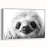 Framed wall art showcasing a sloth design on a white canvas, highlighting intricate details and vibrant colors, perfect for wildlife enthusiasts' decor.