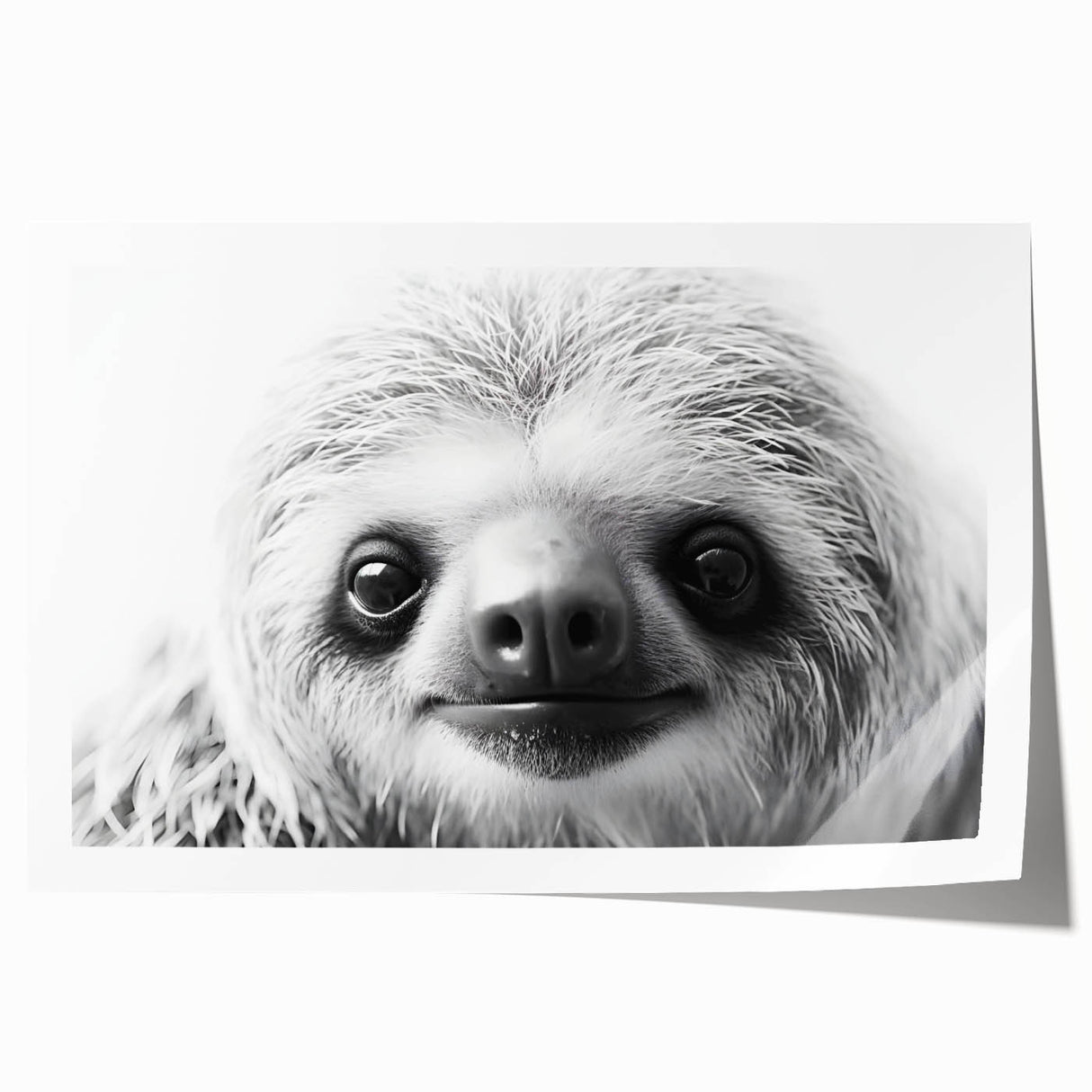 Sloth-themed wall art print featuring a vibrant, colorful design showcasing a sloth hanging from a branch, ideal for animal lovers and home decor enthusiasts. The rolled print is perfect for framing and adds a playful touch to any space.