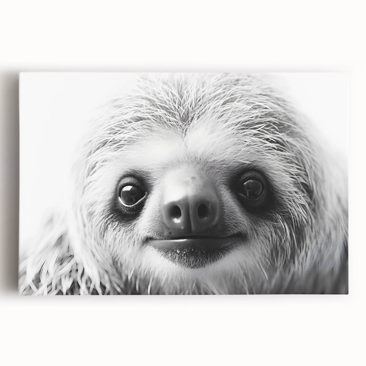Sloth-themed wall art design on stretched canvas, showcasing vibrant colors and intricate details, perfect for animal lovers and nature-inspired decor.