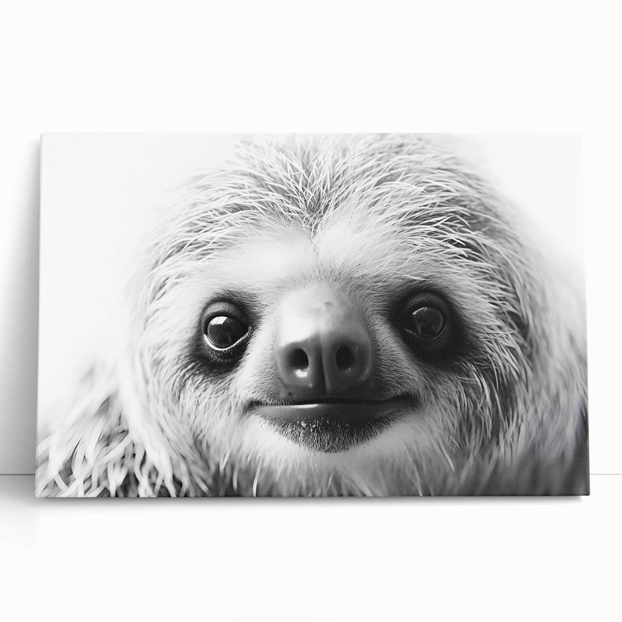 Sloth-themed wall art design on stretched canvas, showcasing vibrant colors and intricate details, perfect for animal lovers and home decor enthusiasts.