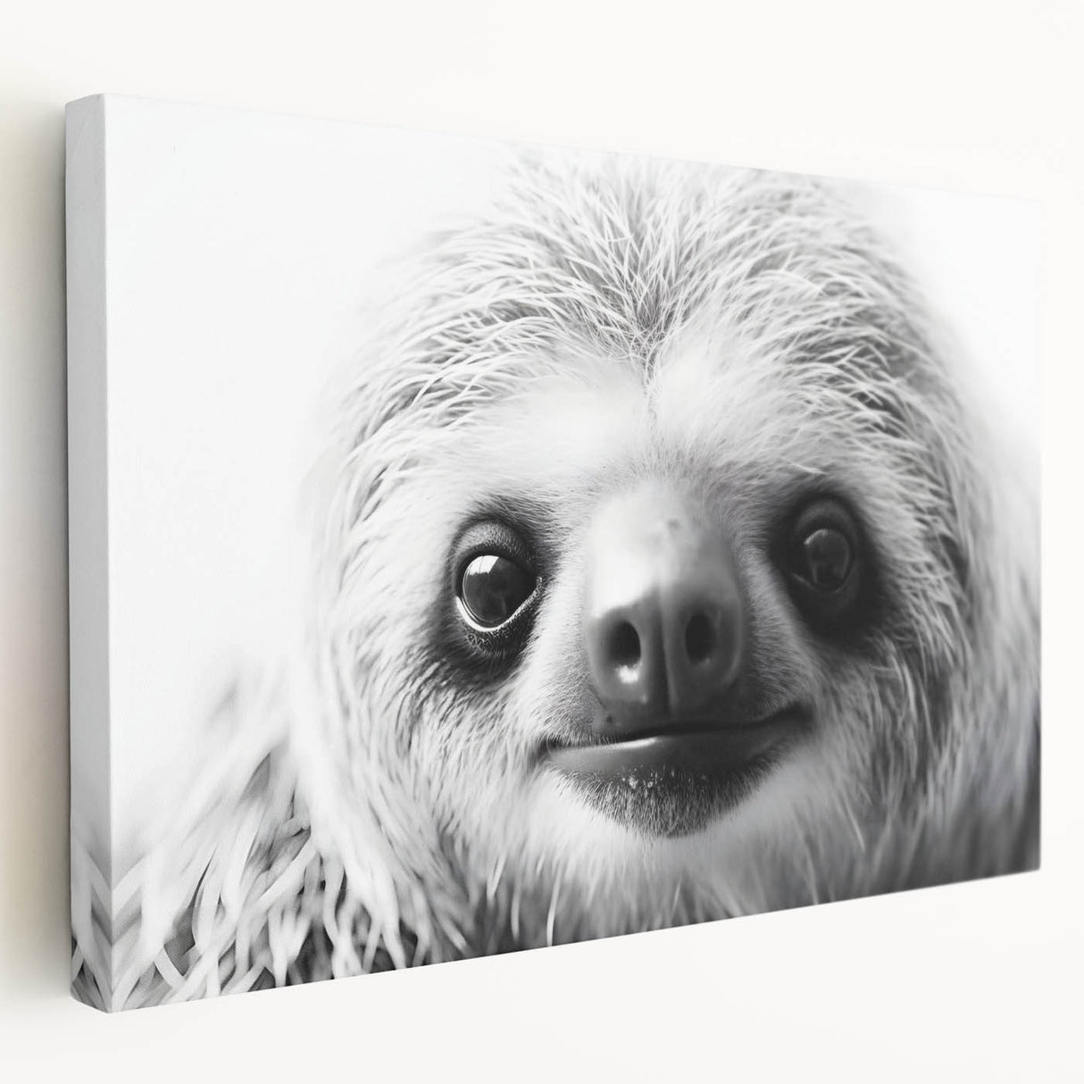 Stretched canvas wall art featuring a sloth design, showcasing vibrant colors and intricate details, perfect for wildlife enthusiasts and home decor.