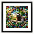 Framed wall art collection featuring a sloth design in vibrant colors, set in a sleek black frame with a white mat, perfect for animal lovers' decor.