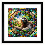 Framed wall art collection featuring a sloth design in vibrant colors, set in a sleek black frame with a white mat, perfect for animal lovers' decor.