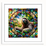 Framed wall art featuring a whimsical sloth design on a white mat, ideal for nature-themed decor or children's rooms, adding a playful touch to any space.
