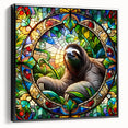 Framed canvas wall art featuring a sloth design from the 'Animals: A Wild Life' collection, with a sleek black frame, showcasing vibrant colors and intricate details, ideal for nature enthusiasts.