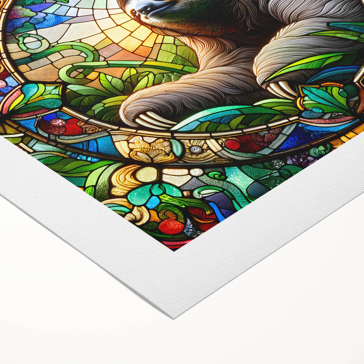 Rolled canvas showcasing a whimsical sloth design, vibrant colors, and intricate details, perfect for animal lovers and nature-themed decor. Ideal for wall art collection.