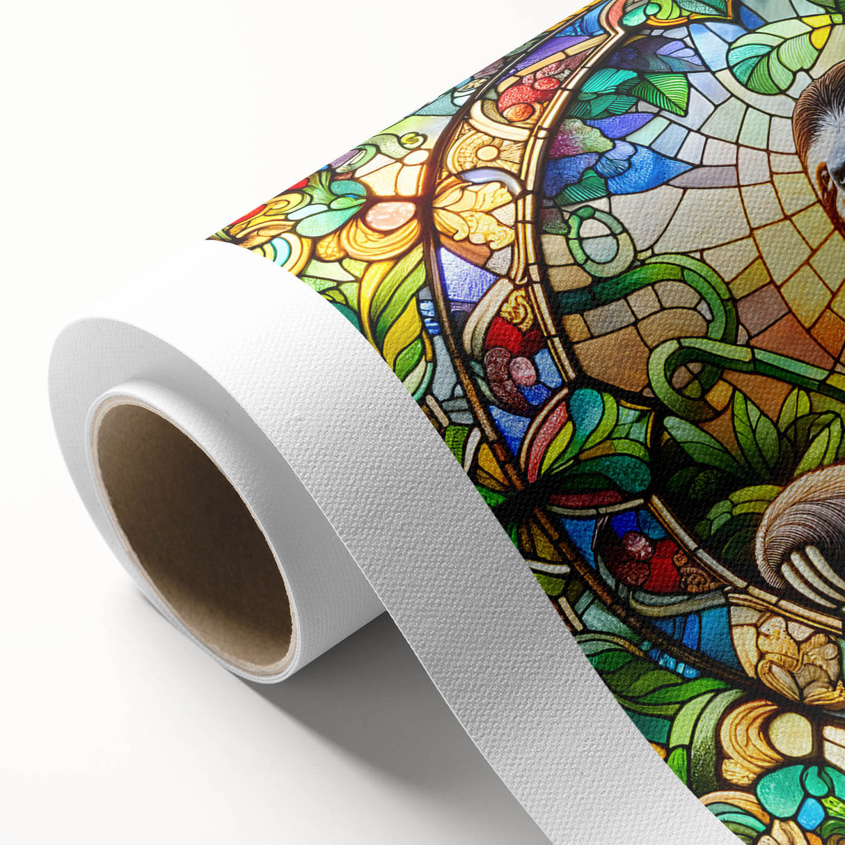 Rolled canvas print showcasing a whimsical sloth design, featuring vibrant colors and intricate details, perfect for nature-themed decor and animal lovers.