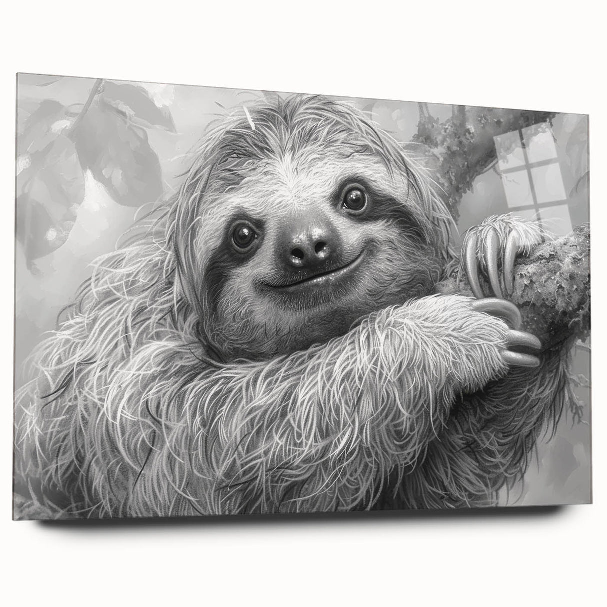 Acrylic wall art featuring a side view design of a sloth, showcasing vibrant colors and intricate details, perfect for animal lovers and eco-friendly decor.