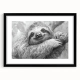 Framed wall art collection featuring a sloth design in a sleek black frame with a mat, bringing a touch of wildlife charm to home decor. Ideal for nature lovers.