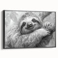 Framed wall art featuring a sloth design from the 'Animals: A Wild Life' collection, showcasing vibrant colors and detailed textures against a sleek black frame. Perfect for animal lovers and nature-themed decor.