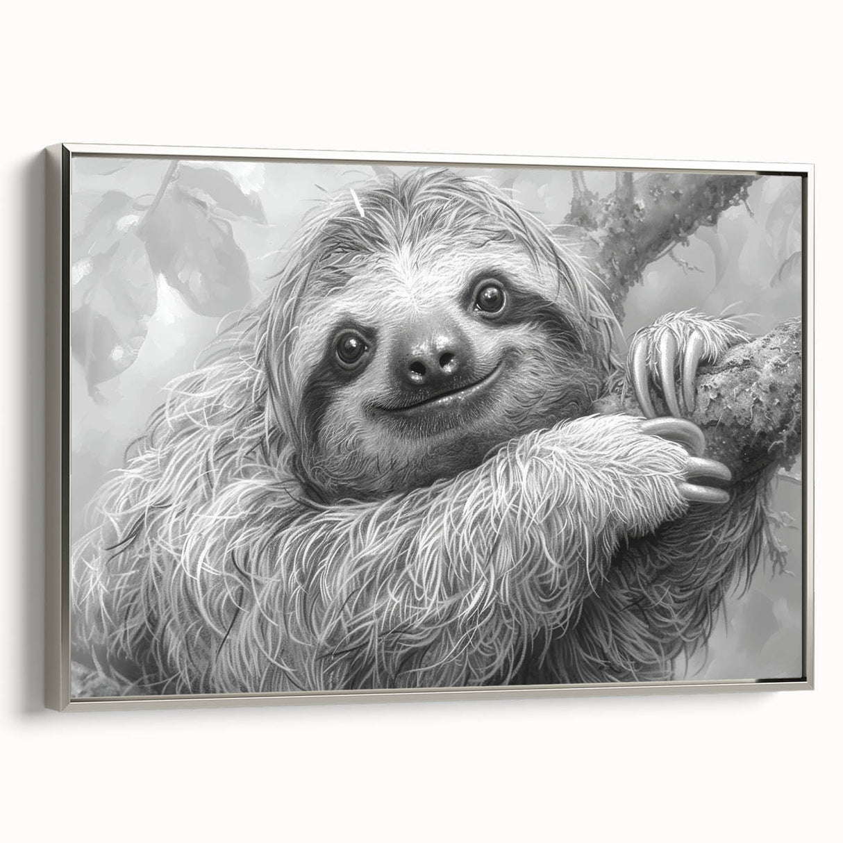 Framed canvas wall art featuring a sloth design from the "Animals A Wild Life" collection, showcasing vibrant colors and detailed textures, ideal for animal lovers.
