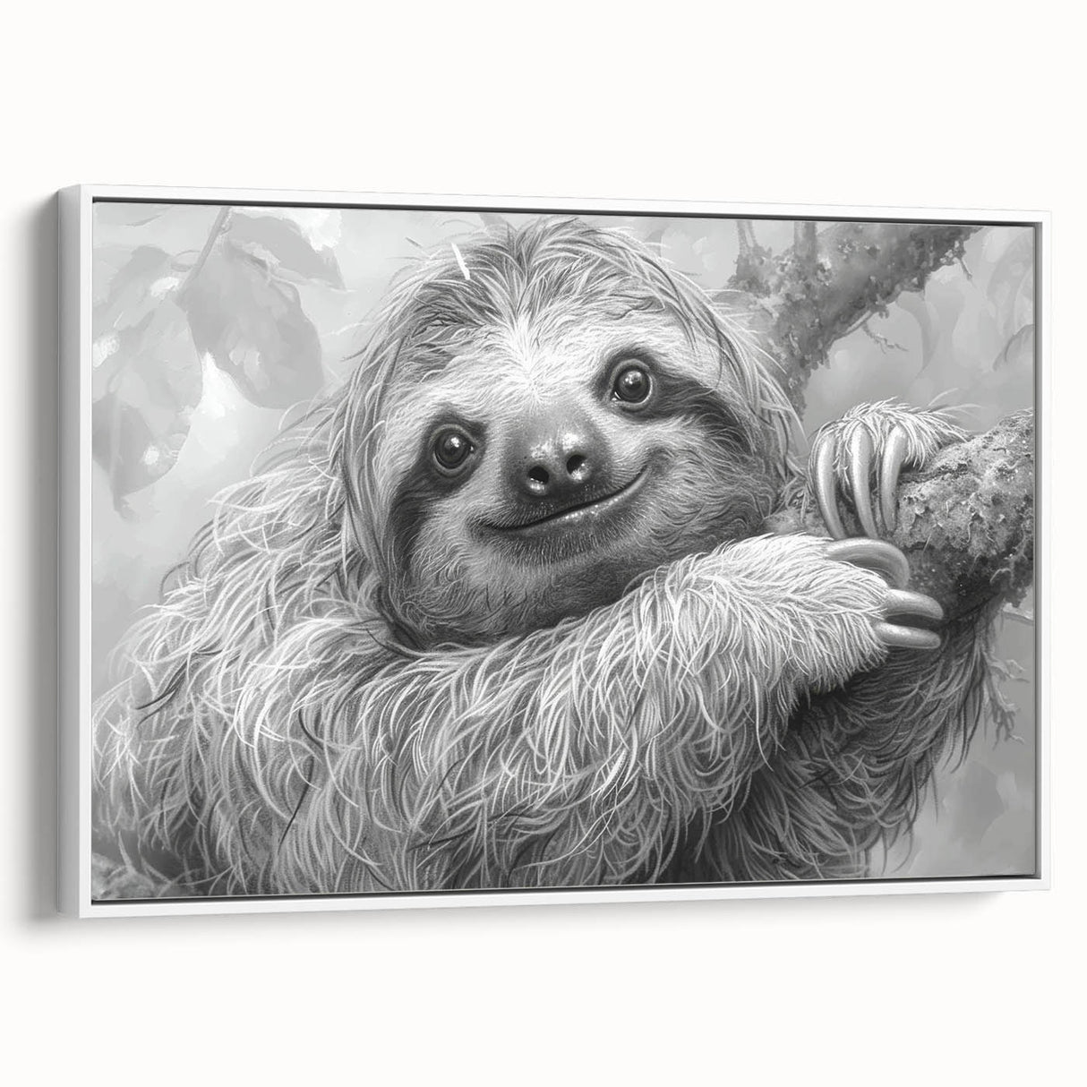 Framed wall art featuring a sloth design from the "A Wild Life" collection, showcasing vibrant colors and intricate details, perfect for nature-themed decor.