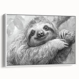 Framed wall art featuring a sloth design from the "A Wild Life" collection, showcasing vibrant colors and intricate details, perfect for nature-themed decor.