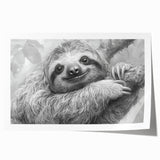 Sloth design wall art print featuring vibrant green foliage and playful sloths, ideal for nature-themed decor, rolled and ready for framing.