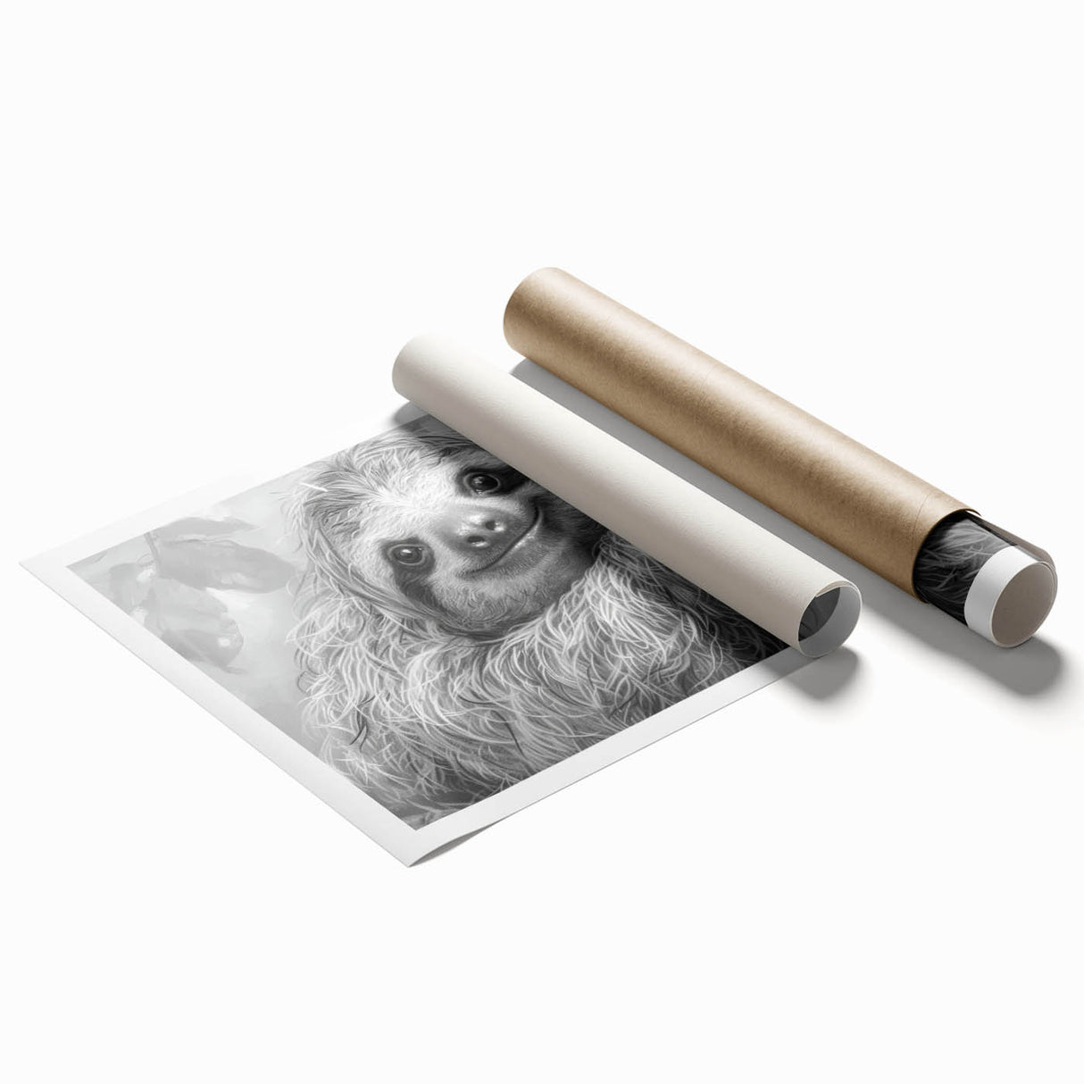 Rolled print of a whimsical sloth design from the "Animals: A Wild Life" collection, showcasing vibrant colors and playful details, perfect for nature-themed decor.