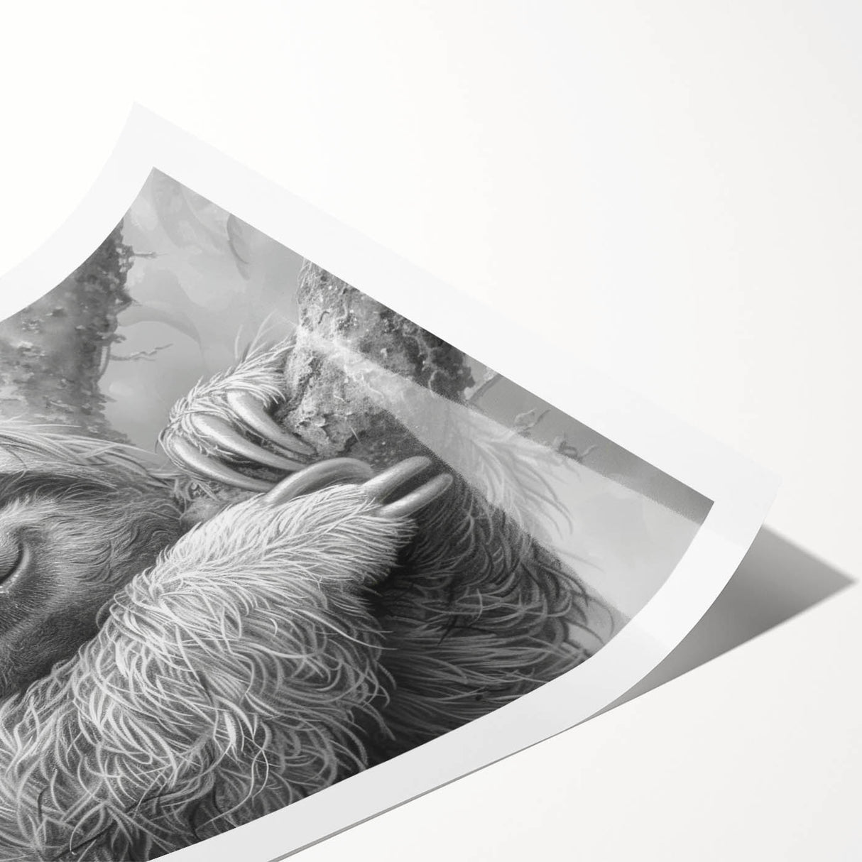 Sloth-themed wall art design featuring a vibrant, colorful illustration of a sloth hanging from a branch, perfect for nature lovers and home decor enthusiasts.