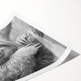 Sloth-themed wall art design featuring a vibrant, colorful illustration of a sloth hanging from a branch, perfect for nature lovers and home decor enthusiasts.