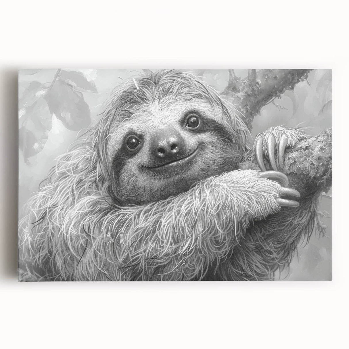 Stretched canvas art featuring a whimsical sloth design from the 'Animals: A Wild Life' collection, showcasing vibrant colors and playful details, perfect for animal lovers.