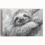 Stretched canvas art featuring a whimsical sloth design from the 'Animals: A Wild Life' collection, showcasing vibrant colors and playful details, perfect for animal lovers.