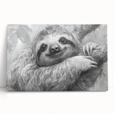Sloth-themed wall art featuring a vibrant, colorful design on stretched canvas, showcasing a playful sloth amidst lush green foliage, perfect for animal lovers.