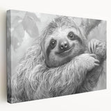 Side view of a stretched canvas wall art featuring a whimsical sloth design among vibrant tropical foliage, perfect for animal lovers and home decor enthusiasts.