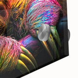 Close-up of a sloth-themed wall art design featuring vibrant colors and intricate details, printed on acrylic glass, perfect for wildlife enthusiasts and home decor.