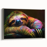 Framed canvas wall art showcasing a sloth design with intricate details, set against a silver background, ideal for nature lovers and home decor enthusiasts.
