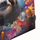 Close-up of a vibrant acrylic wall art piece showcasing a sloth design, featuring detailed textures and colors that highlight its playful nature, perfect for wildlife enthusiasts.