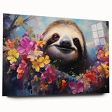 Acrylic glass wall art featuring a charming sloth design, showcasing vibrant colors and intricate details, perfect for animal lovers and nature-themed decor.